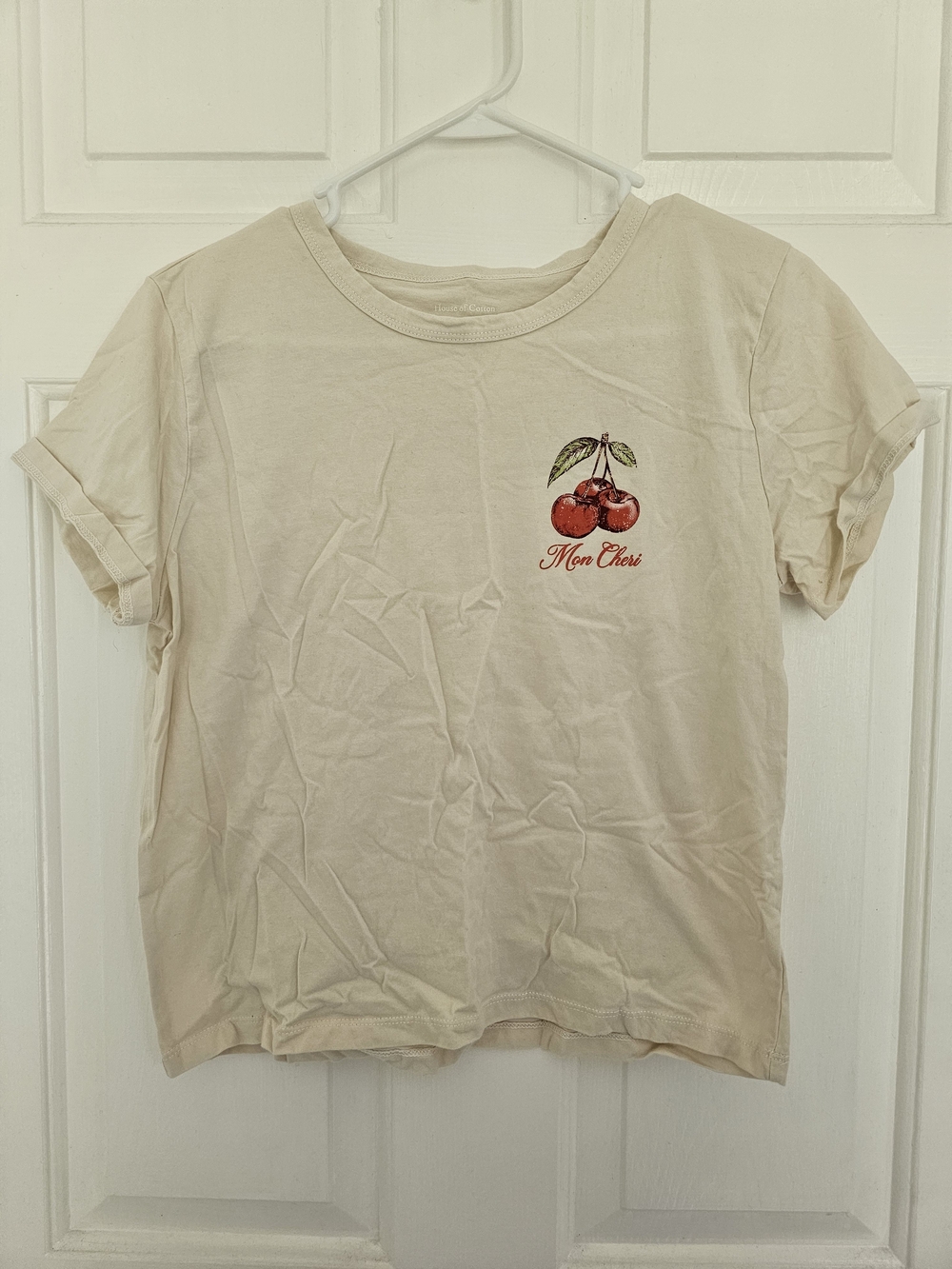 Mon Cheri Cream Short Sleeve Slightly Cropped House Of Cotton Tee.